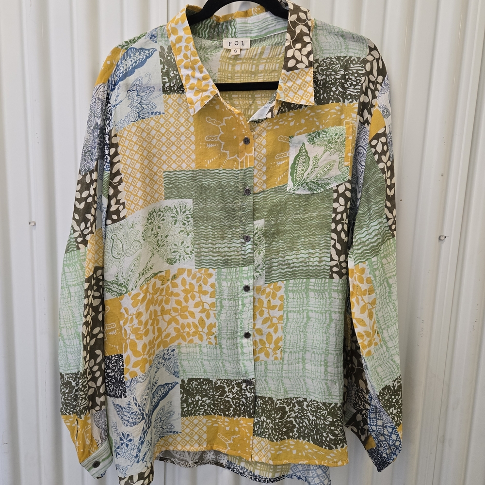 Pol Patchwork Button-Down Shirt In Yellow, Green,… - image 1